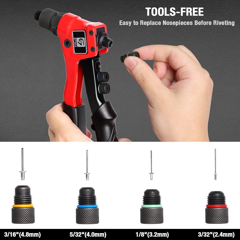 GIANTISAN Rivet Gun, GIANTISAN Pop Rivet Tool Kit with 200 Rivets and 4 Drill Bits, Manual Hand Riveter Kit with Rugged Carrying Case - Image 4
